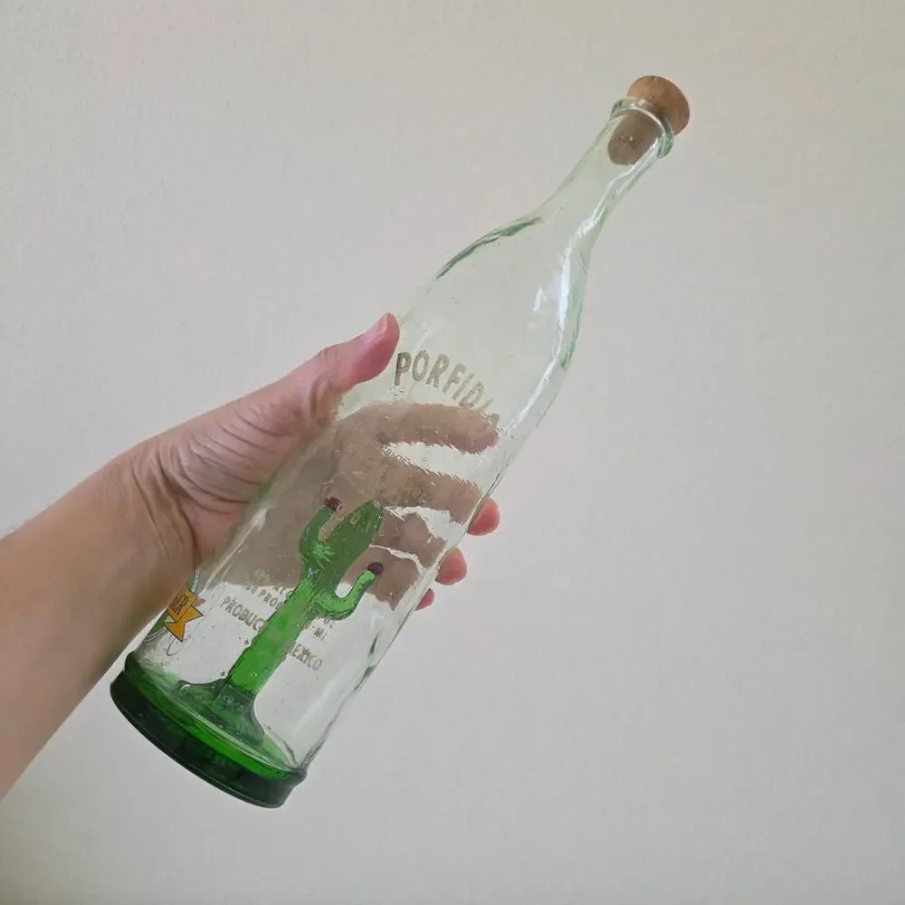 Vintage Porfidio Single Barrel Añejo Tequila Bottle Cactus Inside Glass Mexico